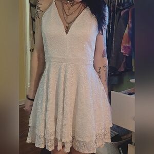 David's bridal white short open back dress xl